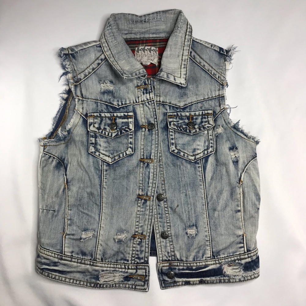 Others Follow Denim Jean Distressed Vest Size S